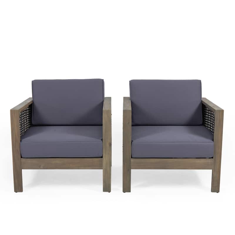 Linwood Outdoor Acacia Wood Club Chair with Wicker Accents (Set of 2) by Christopher Knight Home