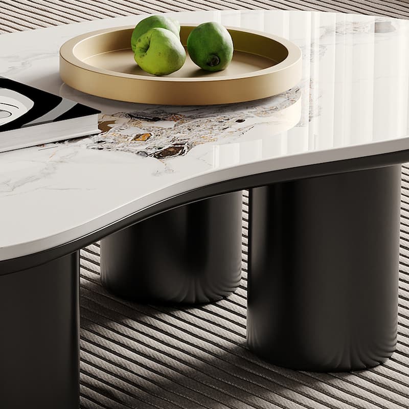 48"Modern Black Coofee Table, Glossy Sintered Stone Table-top, Cloud Shaped with 4 Legs