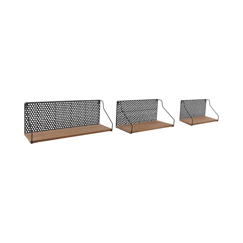 Metal Wood Rectangular Wall Shelf Set - Brown, 16/20/24" - 24.0"