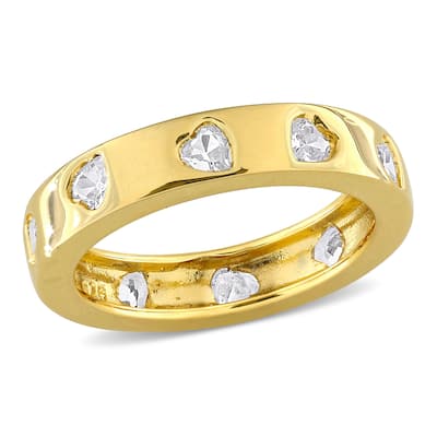 Miadora 1 1/2ct TGW Created White Sapphire Heart Eternity Ring in Yellow Plated Sterling Silver