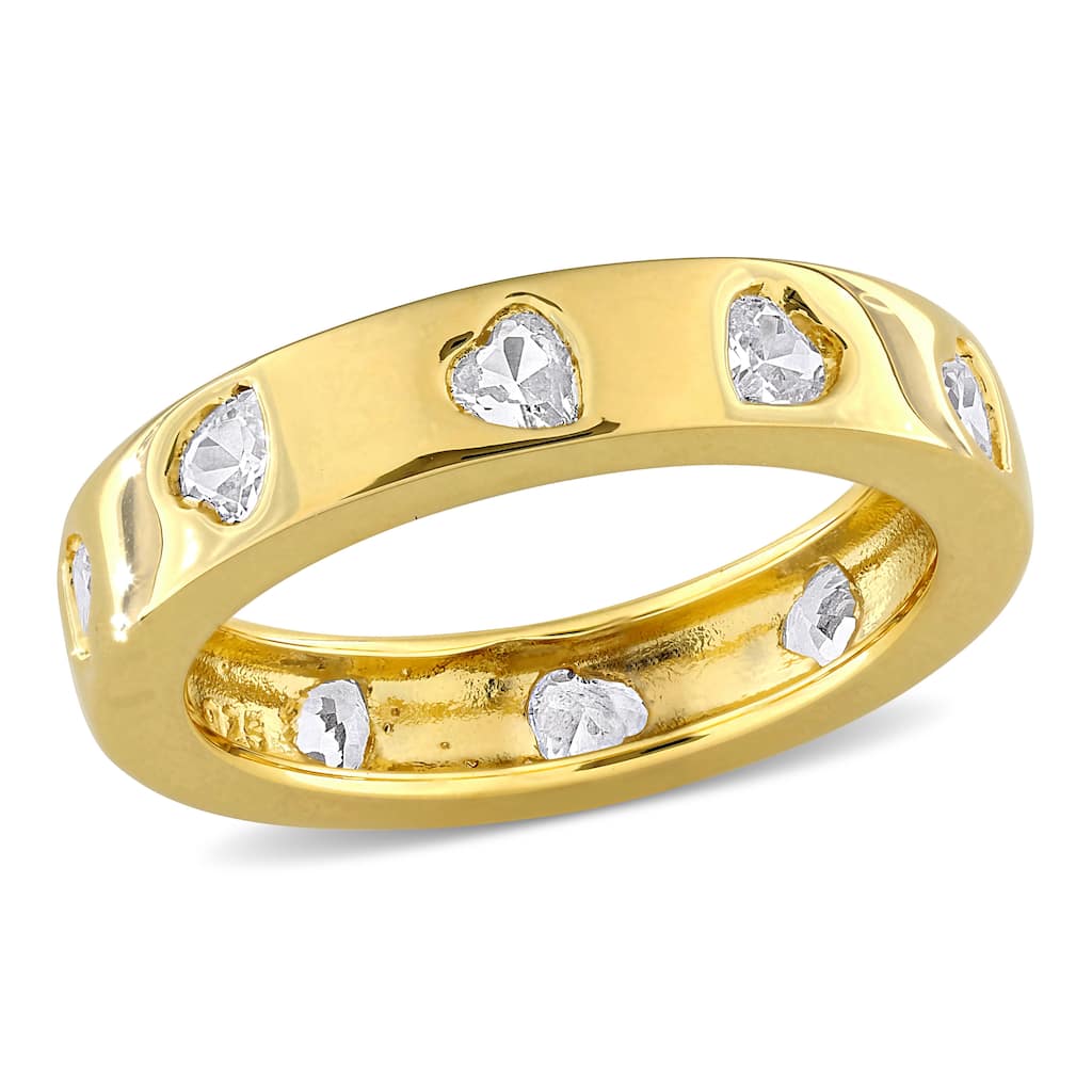 Miadora 1 1/2ct TGW Created White Sapphire Heart Eternity Ring in Yellow Plated Sterling Silver