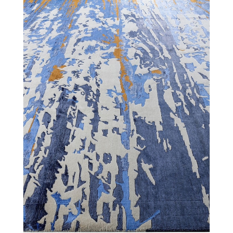 Modern One-of-a-Kind Hand-Knotted Area Rug - Ivory, 9' 2" x 12' 3" - 9' 2" x 12' 3"