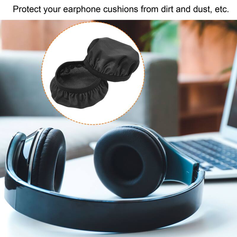1 Pair Black Fabric Headphone Covers, Fits 2.36"-3.54" Earphones
