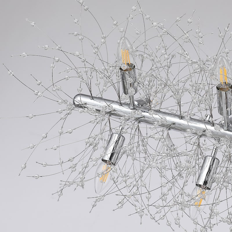 12-Light Kitchen Island Linear Pendant with Crystal Accents, Luxury Chic Style