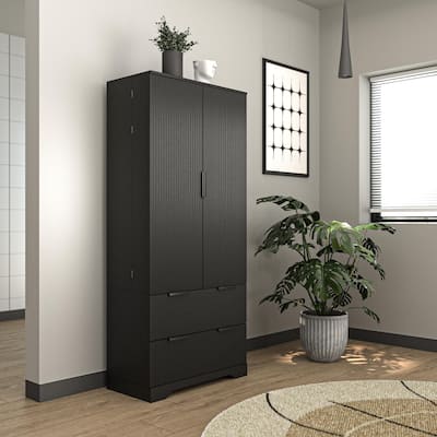72" Modern Fluted Kitchen Pantry Cabinet with 2 Large Drawers & 8-Door Spice Rack, Freestanding Storage Organizer