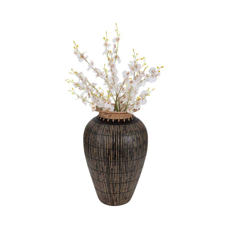Handcrafted Decorative Table Vase with Artisan Texture, 19", Black