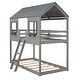 preview thumbnail 18 of 21, Designs Low Bunk Bed Twin Over Twin , Wood House Bunk Bed with Roof, Window, Guardrail, Ladder for Kids