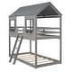 preview thumbnail 16 of 16, Twin Over Twin Bunk Bed Wood Bed with Roof, Window, Guardrail, Ladder