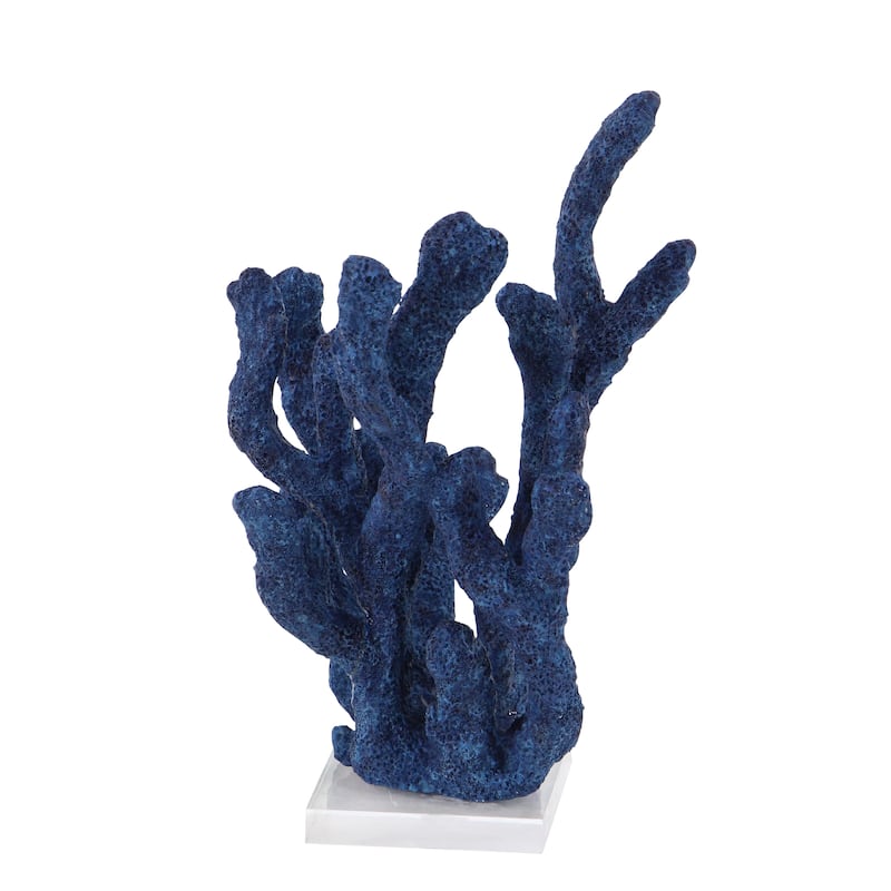 Polystone Coral Textured Porous Sculpture with Acrylic Base - Blue - Roche River Decor - 9"W x 10"L x 13"H