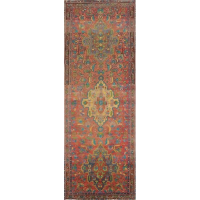 Hand Knotted Oriental 100% Wool Carpet Traditional Floral Oranges & Rust Heriz Runner Rug - 12' 5'' X 3' 4''