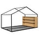 preview thumbnail 6 of 11, Black Full Size Metal Wood House Bed Frame with Shelves and Lights for Kids, Boys and Girls