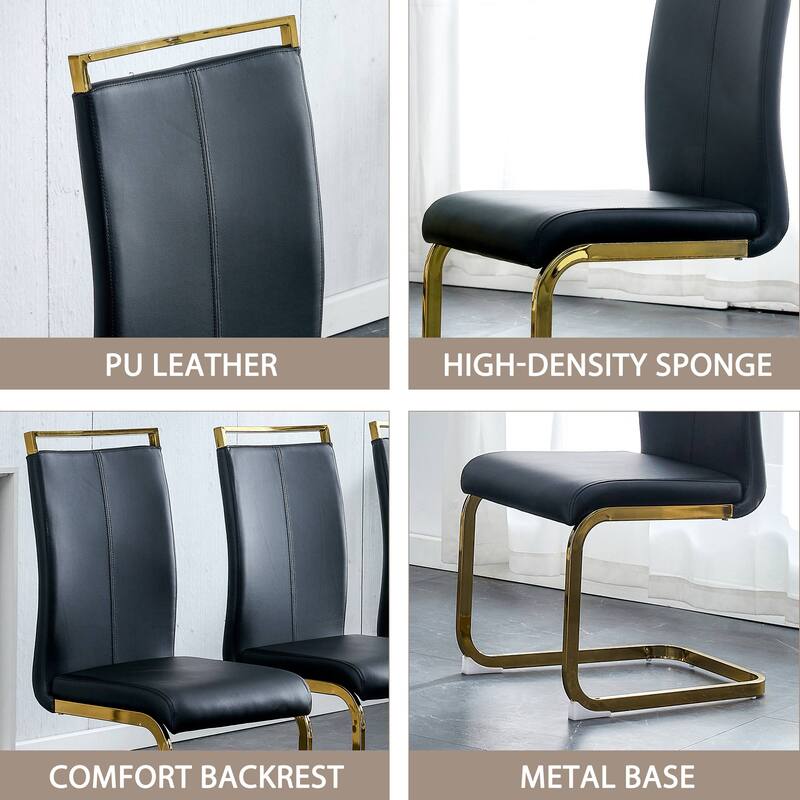 Modern Dining Chairs, PU Faux Leather High Back Upholstered Side Chair with Golden C-shaped Tube Metal Legs