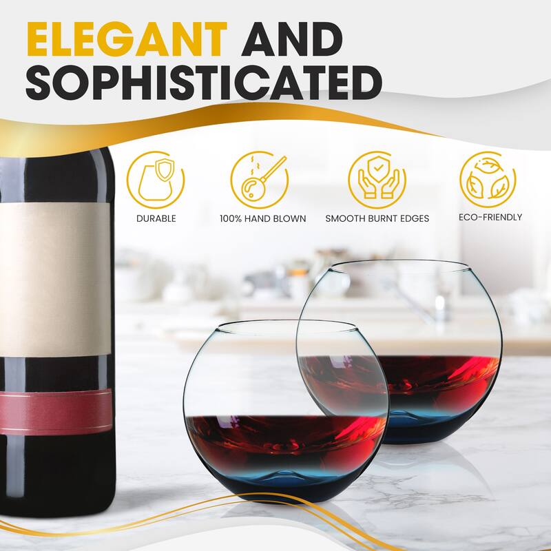 Berkware Set of 2 Sparkling Colored Stemless Wine Glass