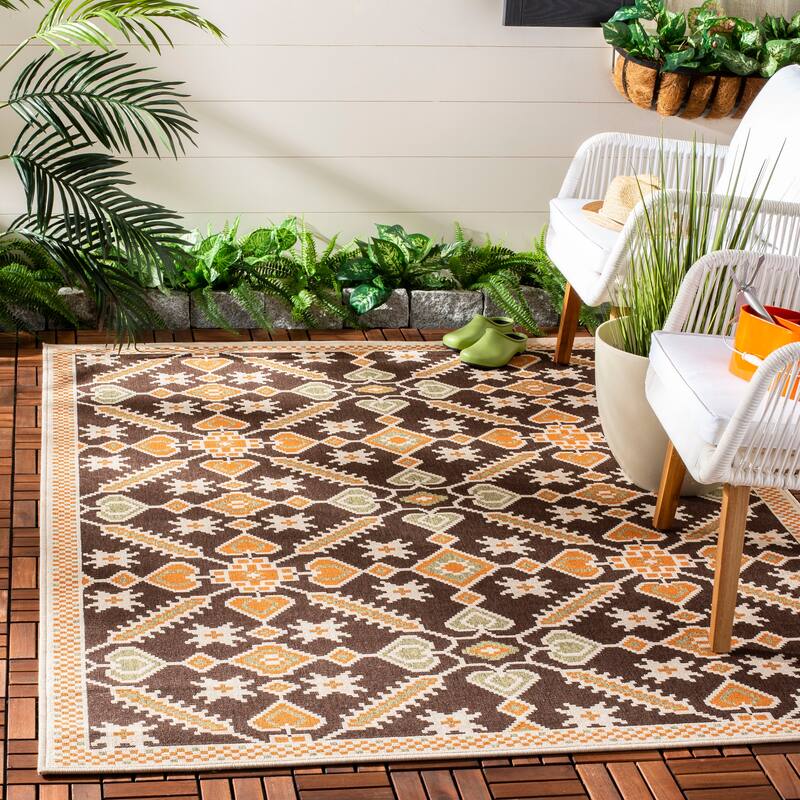 SAFAVIEH Veranda Karamfila Indoor/ Outdoor Waterproof Patio Backyard Rug - 8' x 11' - Chocolate/Terracotta