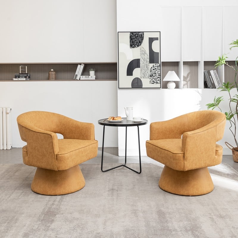 SEYNAR Modern PU Leather 360 Degree Swivel Accent Barrel Chair Set of 2