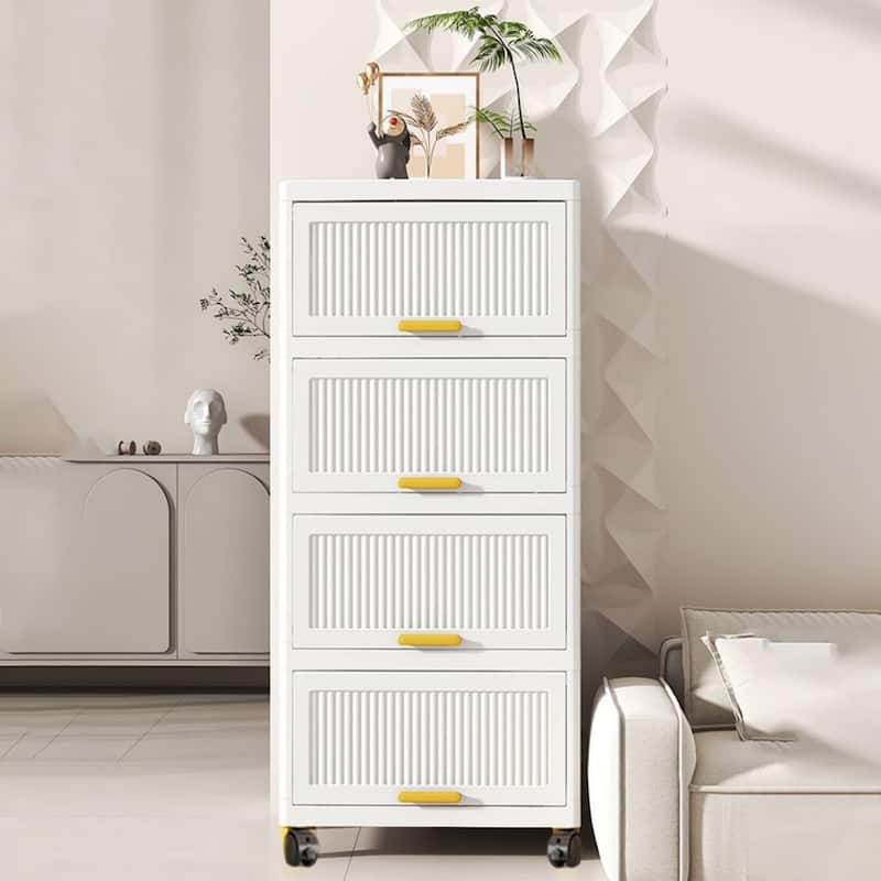 Kitchen Carts, Flip Open Storage Box With Wheels, Movable Storage Cabinet, Kitchen Shelf, Movable Storage Box-White - 4 Layers-White