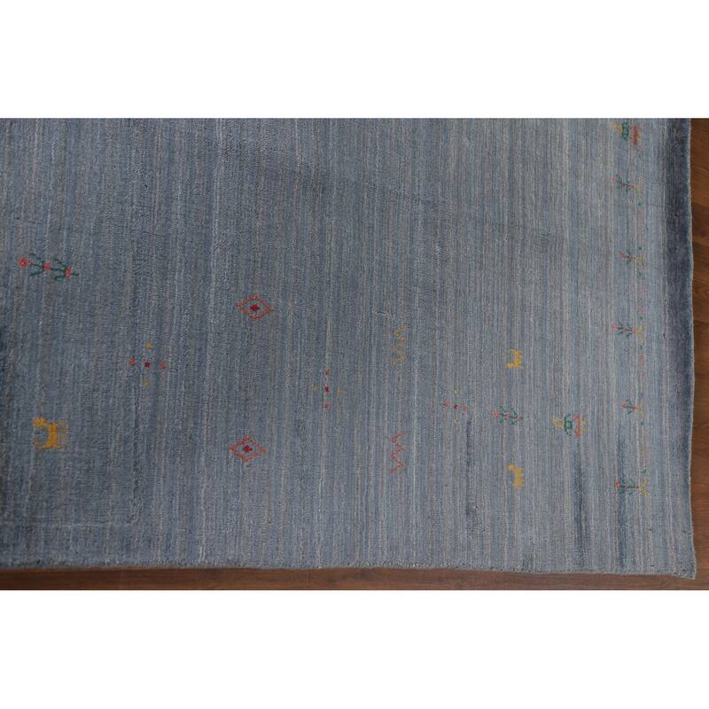 Blue & Gray Gabbeh Oriental Area Rug Handmade Wool Carpet - 8'1"x 9'7"