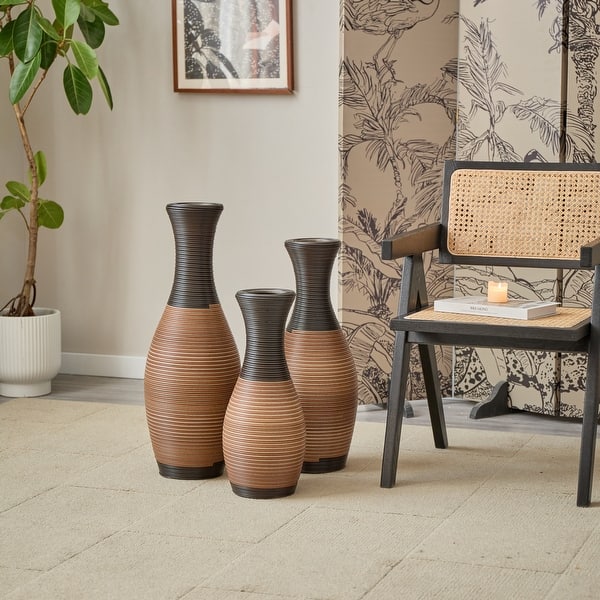 Rattan Floor Vase 3-Piece Set, Boho, Large, Brown - Bed Bath & Beyond