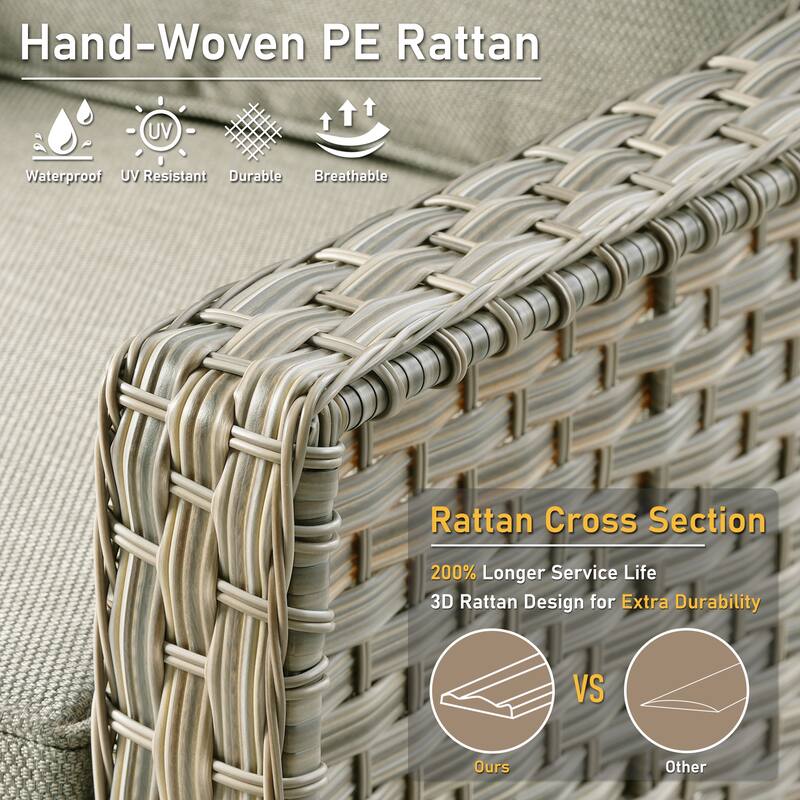 HOOOOWOOO 5-piece Wicker Rattan Patio Outdoor Furniture Ergonomic Conversation Set with Coffee Table