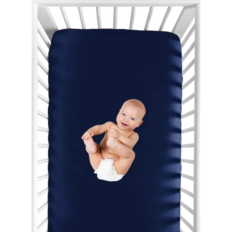 Sweet Jojo Designs Solid Navy Blue Baseball Patch Sports Collection Fitted Crib Sheet