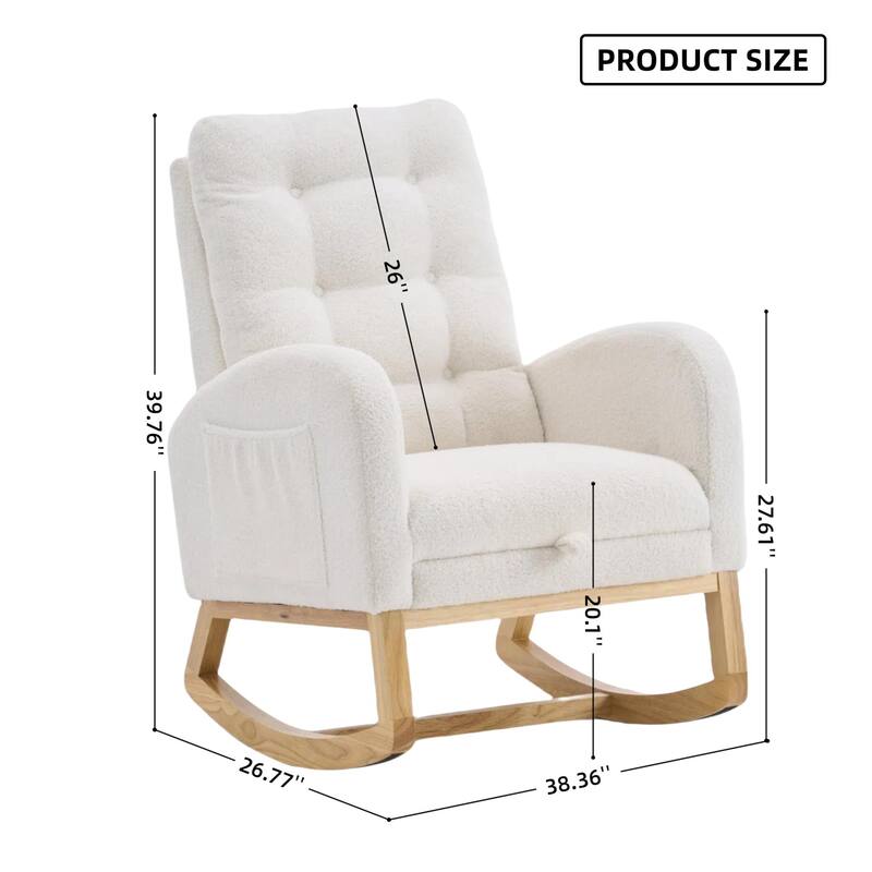 Rocking Chair with Footrest, Cream White High-Back Rocker, Rubber Wood Lounge Chair, 38.36"W x 26.77"D x 39.76"H