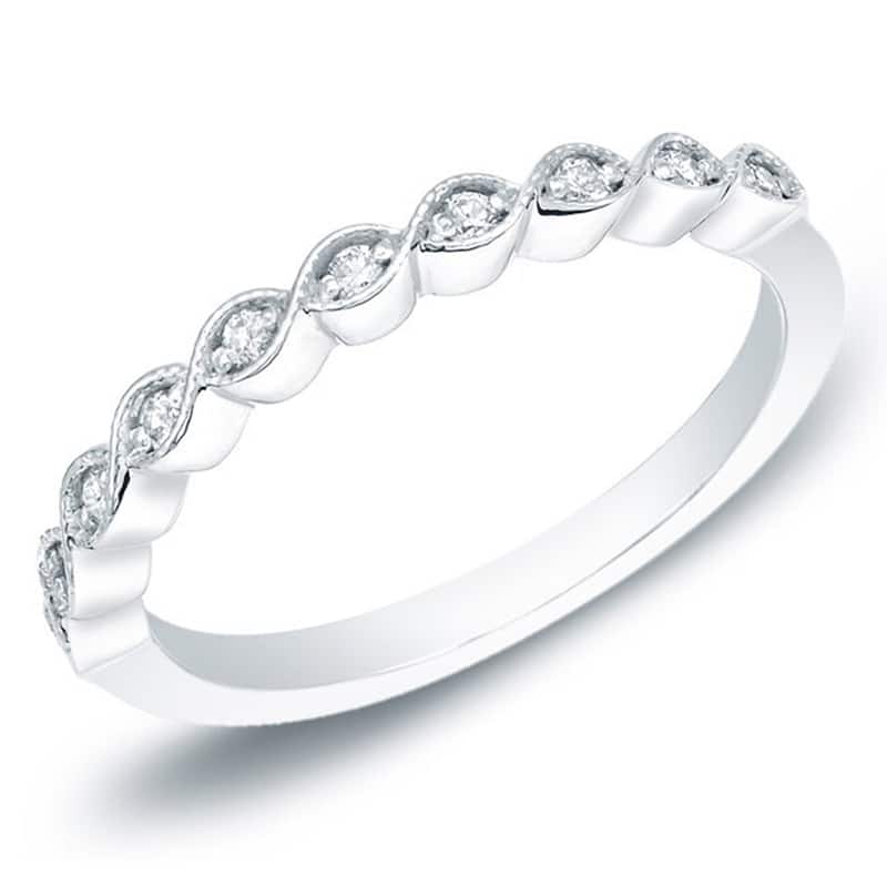 Auriya 14k Gold 1/6ctw Vintage Milgrain Diamond Wedding Band - 4 - White