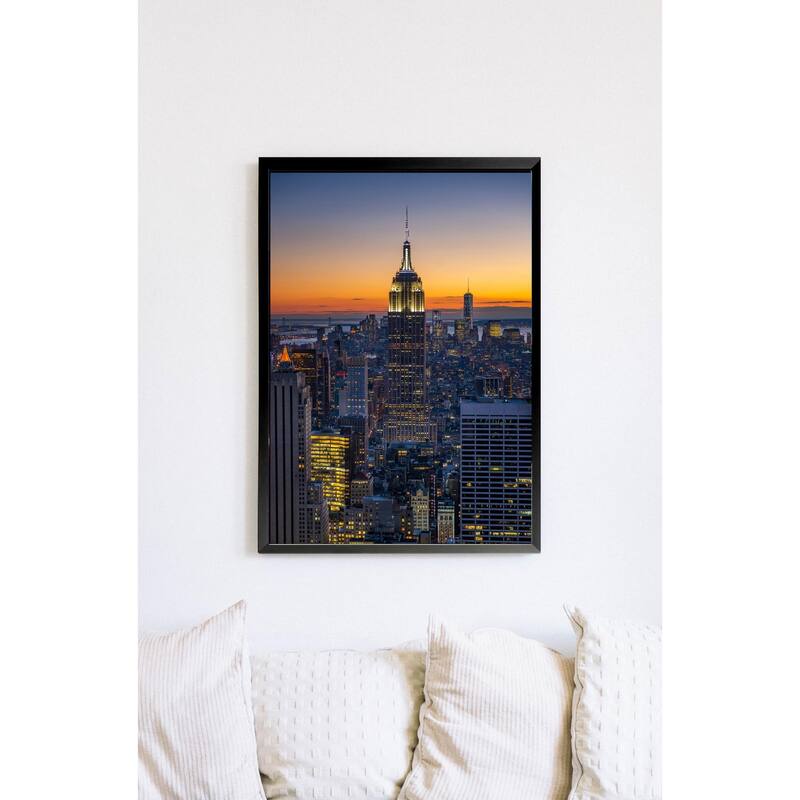 Wayne Collamore New York City Empire State Building Sunset Photography Framed Poster - 24 x 36 Inch