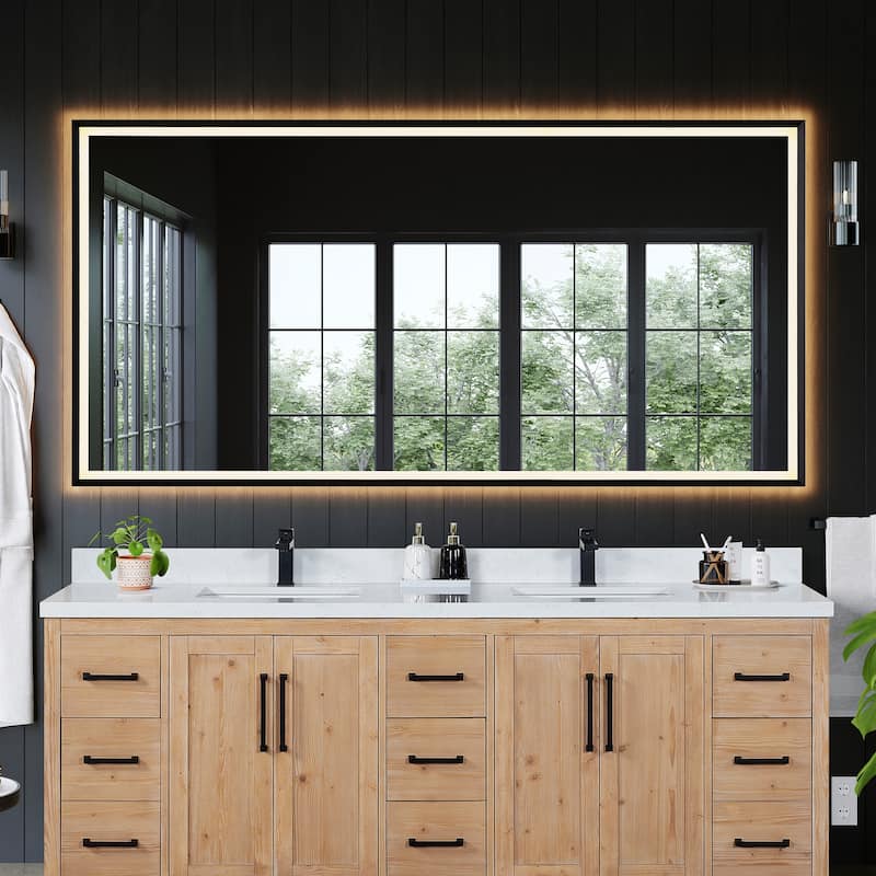 Apollo Rectangular Anti-Fog Dimmable Modern Bathroom/Vanity LED Lighted Wall Mirror in Matte Black Aluminum Framed