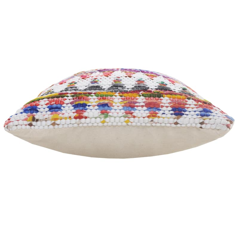 Sevita White and Multicolored Chindi Chevron Throw Pillow