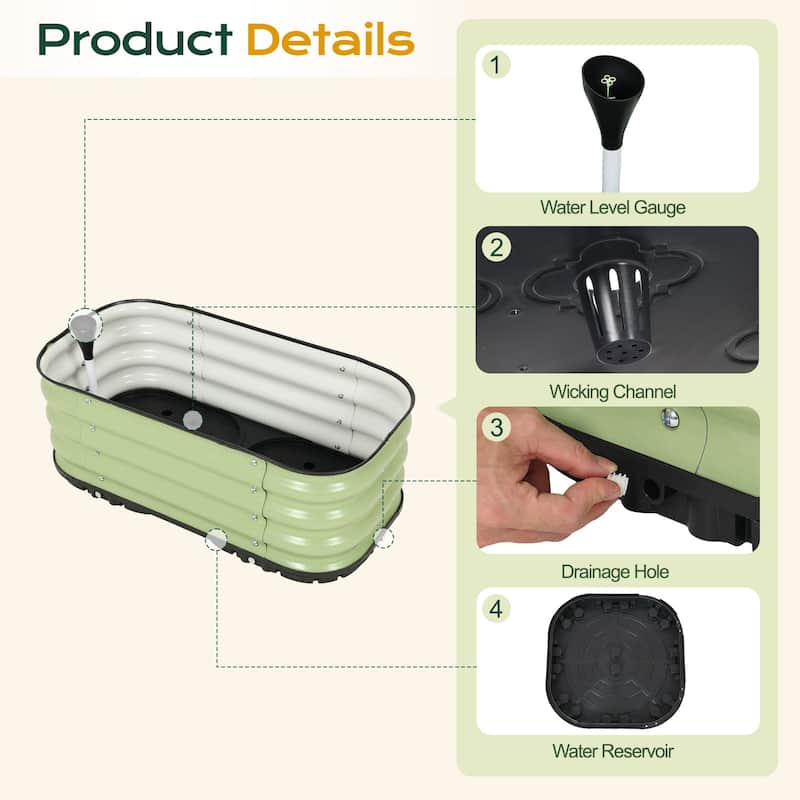 Aoodor Galvanized Self-Watering Planter Box