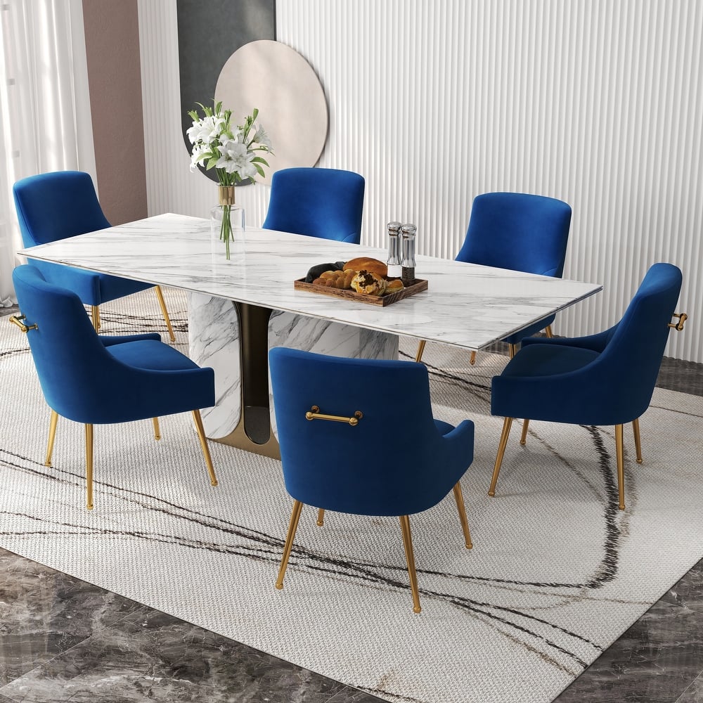 SEYNAR Velvet Upholstered Dining Chair Set of 6, Modern Glam Armless Side Chair