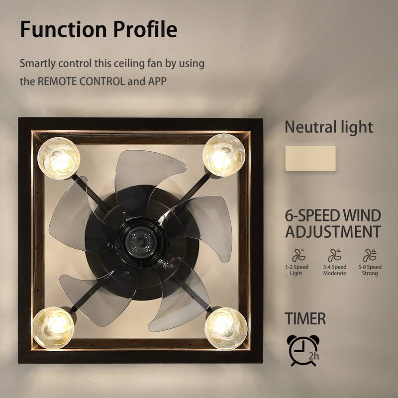 Caged Ceiling Fan Light with Remote & APP Control, 3 Dimmable LED Light, 6-Speed Wind Adjustable Control - Brown