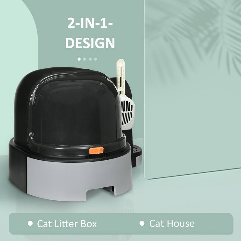 PawHut Cat Litter Box with Lid, Covered Litter Box, Easy to Clean & Open Including Openable Front Cover, Litter Scoop, Green