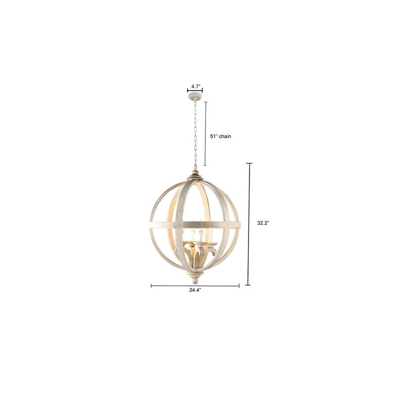4-Light Farmhouse Wood Orb Chandelier - White