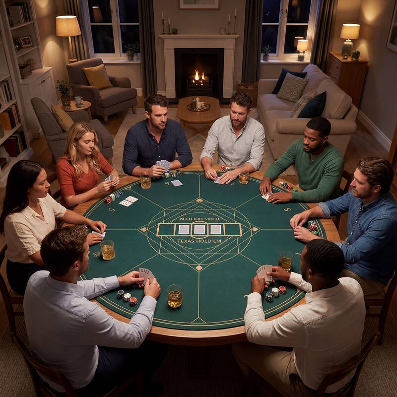 Gymax Round Poker Mat for Texas Hold'em 55'' 8-Player Poker Table Top - Green