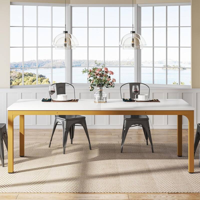 78.7" Rectangle Wood Dining Table, Long Kitchen Table for Living/Dining Room