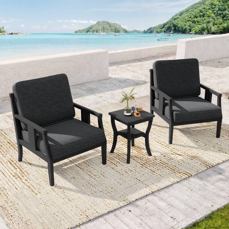 Wood Patio Bistro Set with Water-Resistant Cushions(Set of 3)