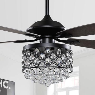 Black 5-Blade 4-light Crystal Ceiling Fan Chandelier with Remote - 52-inch
