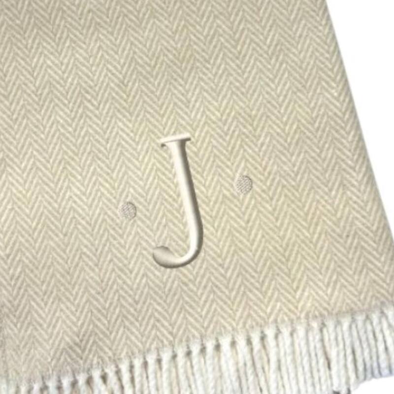HomeRoots 55" X 70" Linen And White Herringbone Cotton Blend J Throw Blanket with Tassels And Embroidery