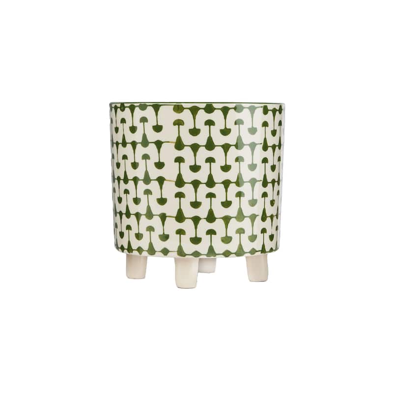 Black & White Round Stoneware Footed Planter