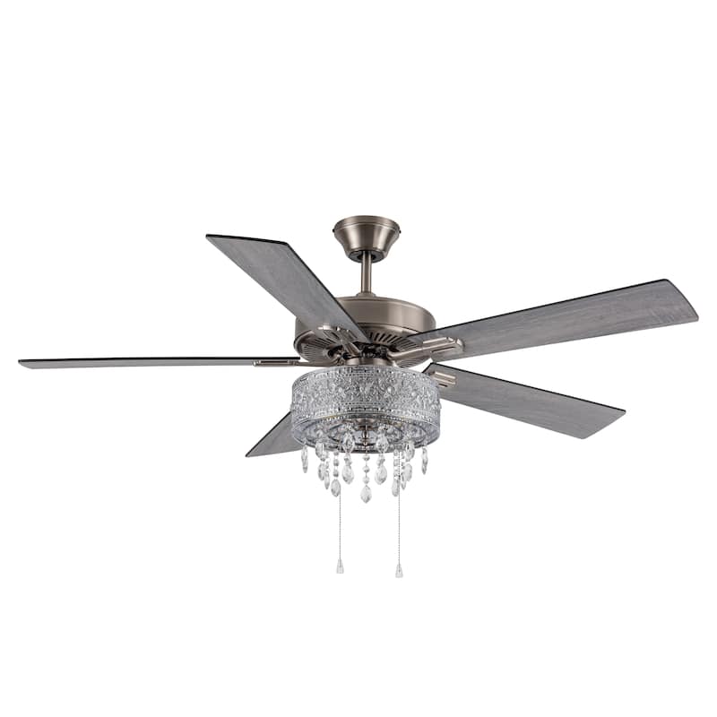 Copper Grove Roxsie 52-inch Satin Nickel LED Chandelier Ceiling Fan - 52"L x 52"W x 18.25"H - 52"L x 52"W x 18.25"H