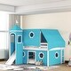 preview thumbnail 1 of 7, Blue Pine Wood Castle-Inspired Bunk Bed, Slide, Ladder, Tent, Tower, Playhouse Design Full - Blue
