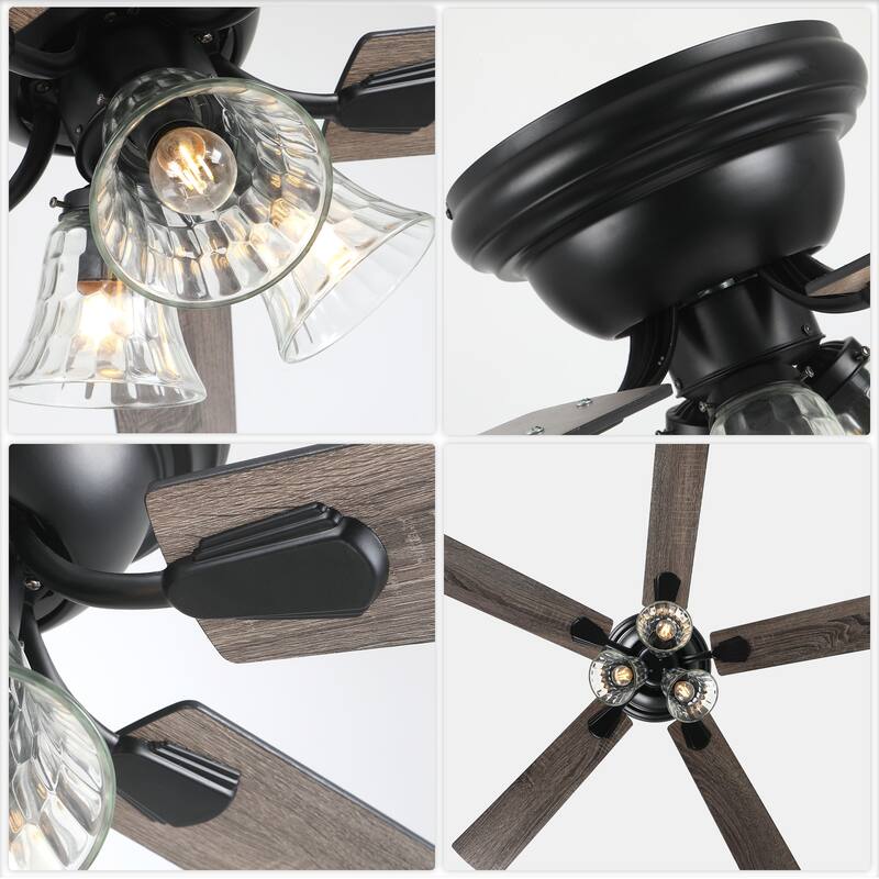 Bella Depot 52" Flush Mount Ceiling Fan with Light and Remote 6-Speed Reversible DC Motor