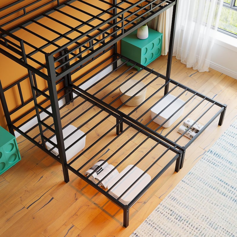 Heavy Duty Triple Bunk Bed, Twin Over Twin Over Twin Metal Bunk Bed with Guardrails & Ladder, 3 Beds for Kids, Teens & Adults