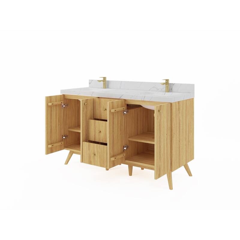 Willow Collections 60 in. W x 22 in. D Pasadena Solid Teak Double Sink Bathroom Vanity with Countertop