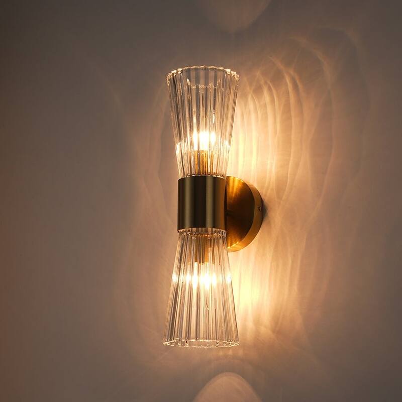 Hourglass Clear Ribbed Glass Up Down Dimmable Vanity Wall Light