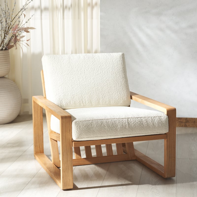 SAFAVIEH Couture Decarlo Boucle Wooden Frame Accent Chair - 30"W x 33"D x 27"H