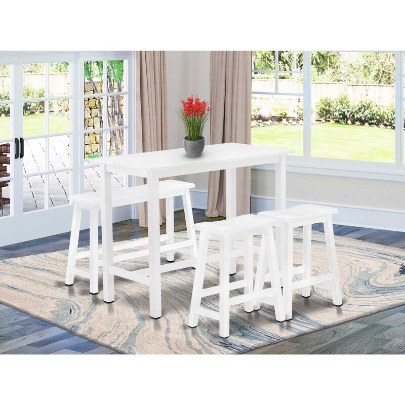 Modern Dining Table Set - Rectangular Table with 2 Stools & Bench - 24x47 Inch - White Finish