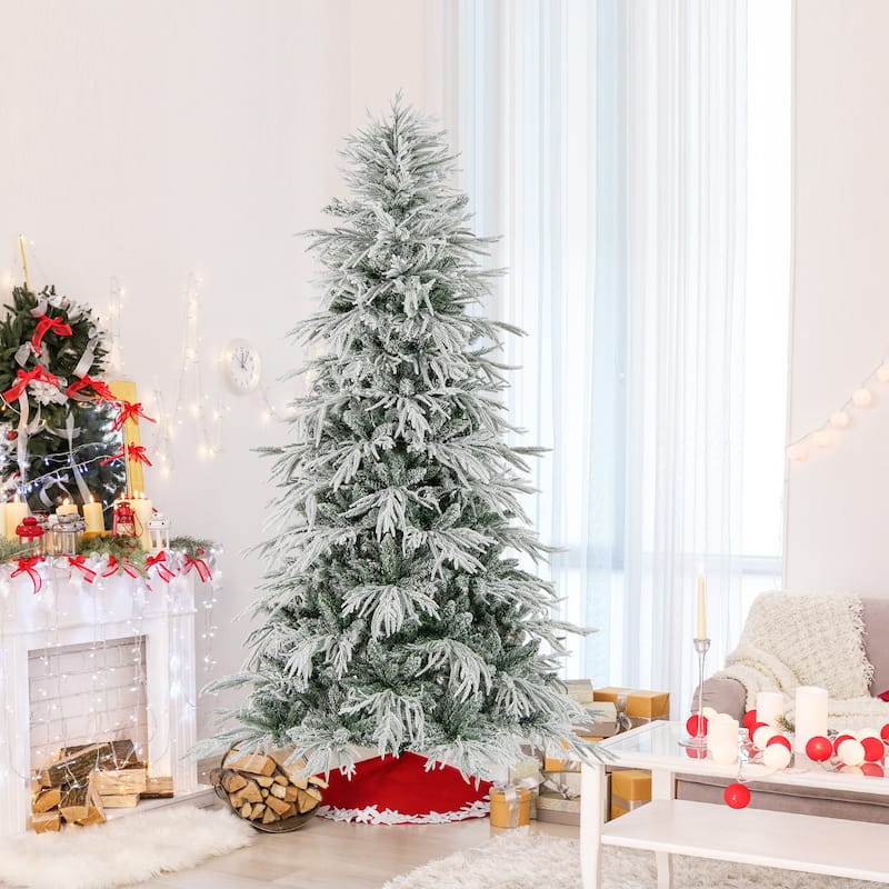 Costway 6/7/8 FT Artificial Christmas Tree with 820 PE PVC Branch Tips - Green & White - See Details