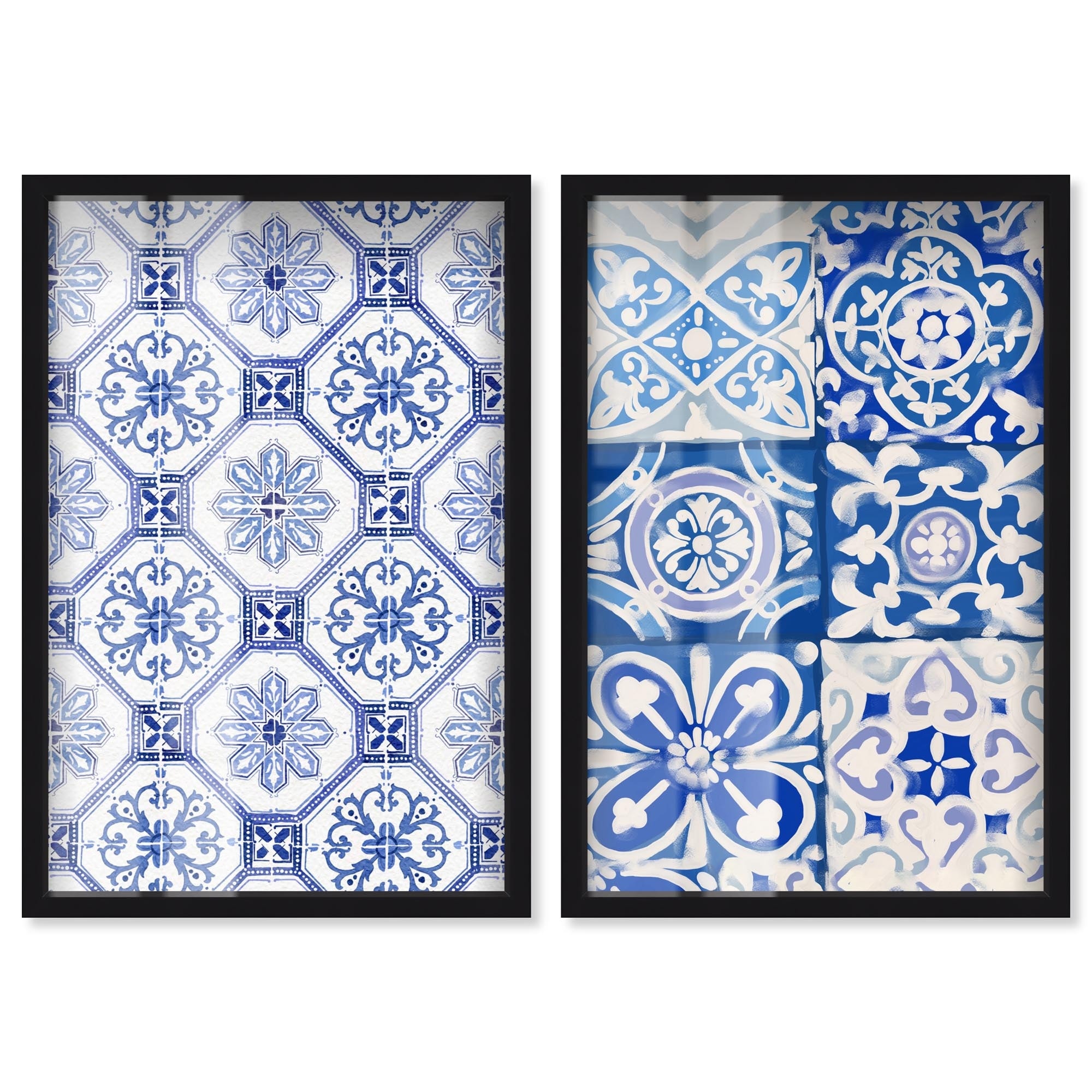 Mediterranean Floral Tiles Abstract Set Shadowbox Print by Art Remedy
